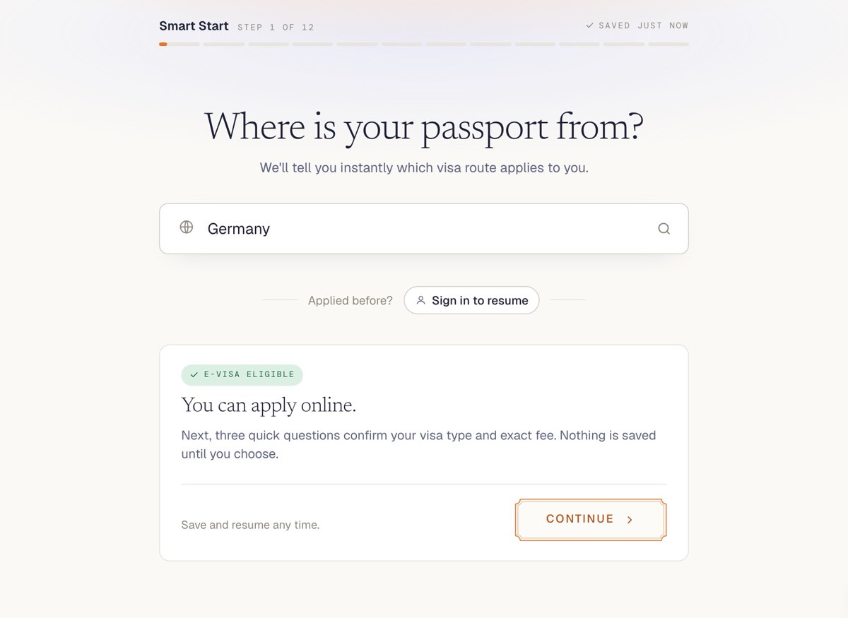 Smart Start, step 1 of 12: Where is your passport from?
